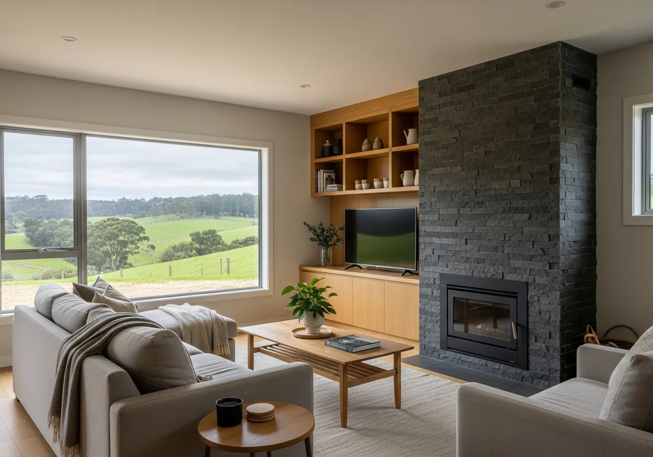 Warm open-plan living room in a TCB Build home near Wynyard