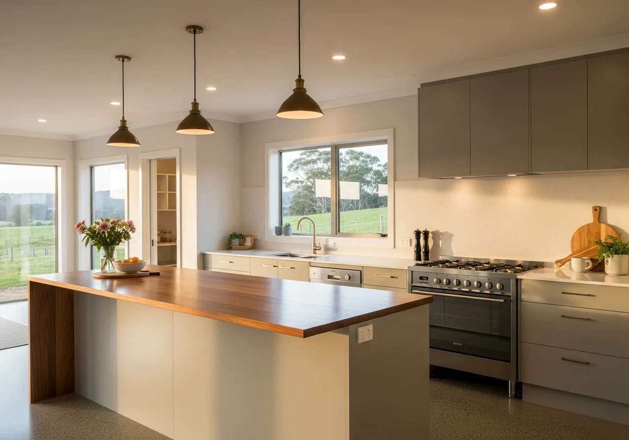 Modern farmhouse kitchen in a TCB Build home near Burnie
