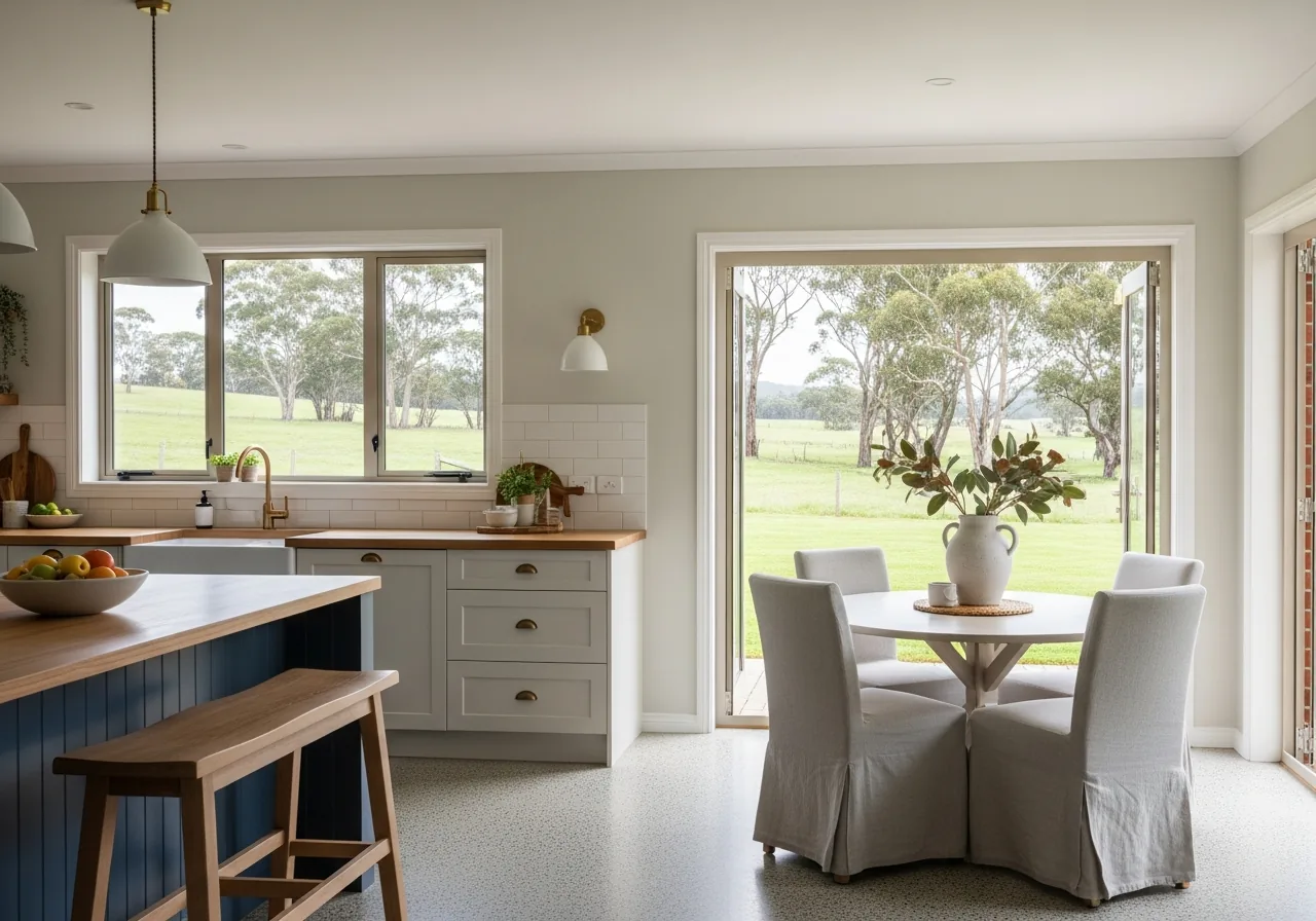 Country-modern kitchen and dining in a TCB Build home near Smithton